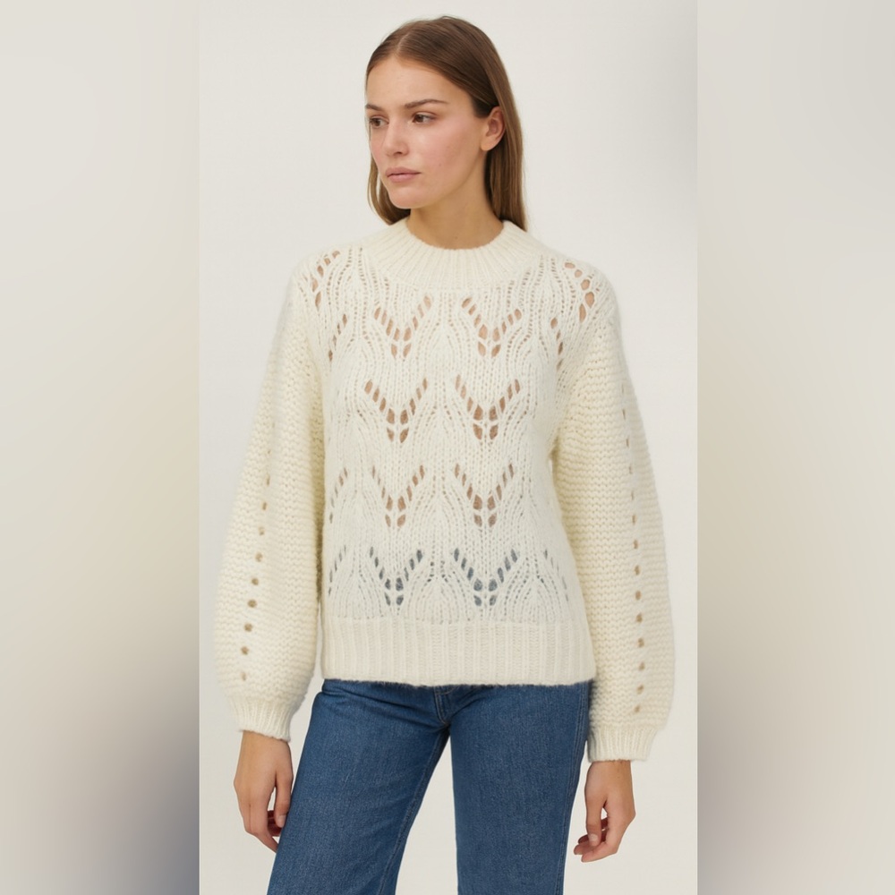 John + Jenn Cream White Long Sleeve Open Eyelet Knit Sweater Size‎ Small